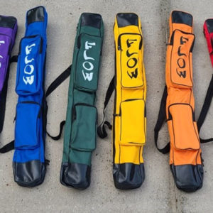 a rainbow of staff bags all displayed in a group